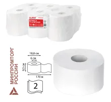 Бумага туалетная 170 м, LAIMA (T2), PREMIUM, 2-слойная, цвет белый, КОМПЛЕКТ 12 рулонов, 126092