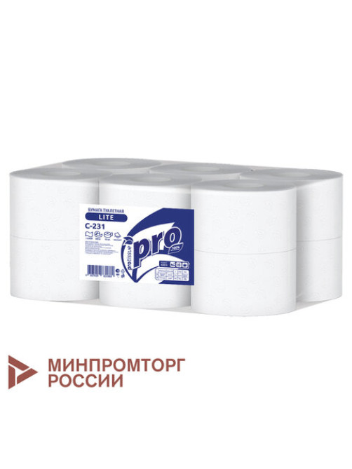 Бумага туалетная 200 метров, PROtissue (T2) LITE, 1-слойная, белая, КОМПЛЕКТ 12 рулонов, С231