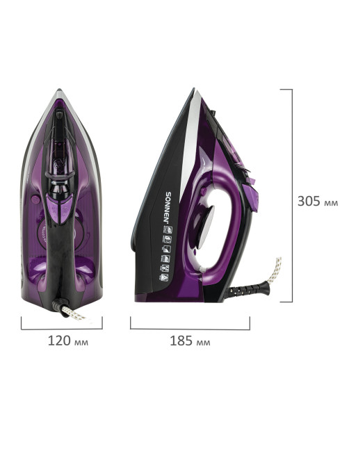 Утюг SONNEN SI-270, 2600 Вт, керамическое покрытие, антикапля, антинакипь, черный/фиолетовый, 455280