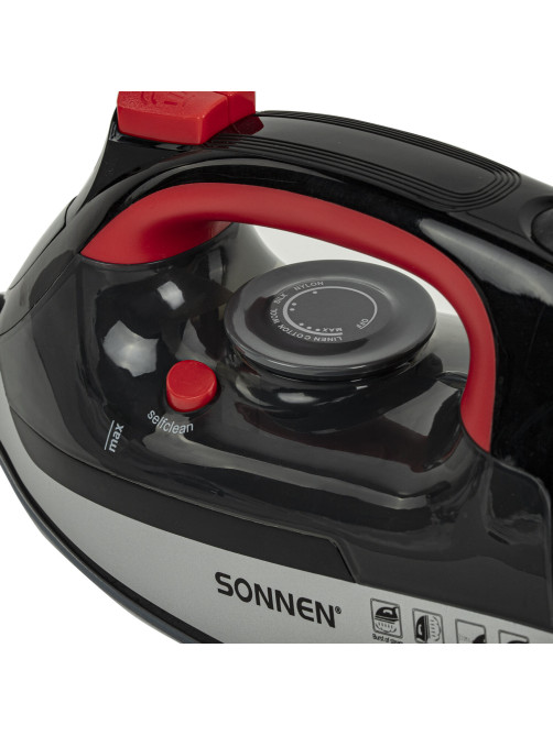 Утюг SONNEN SI-588, 2200 Вт, керамическое покрытие, паровой удар, черный/красный, 455279
