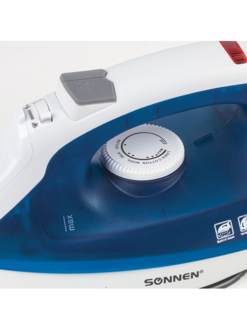 Утюг SONNEN SI-237A, 1800 Вт, антипригарное покрытие, синий/белый, 453504