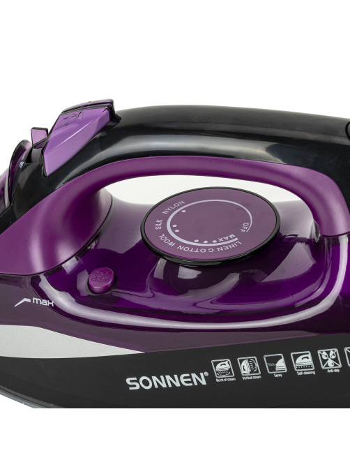 Утюг SONNEN SI-270, 2600 Вт, керамическое покрытие, антикапля, антинакипь, черный/фиолетовый, 455280