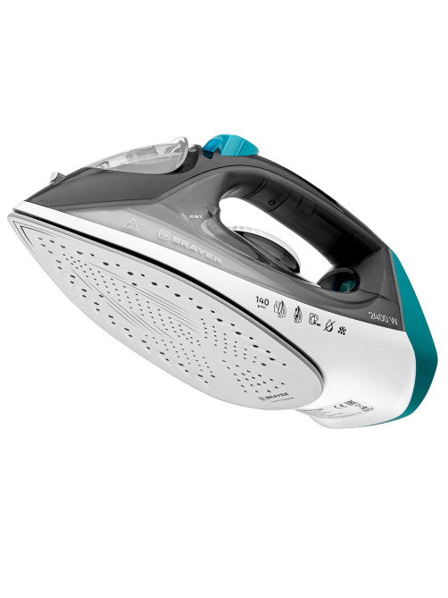 Утюг BRAYER BR4008, 2400 Вт, керамическое покрытие, автоотключение, самоочистка, антикапля, серый
