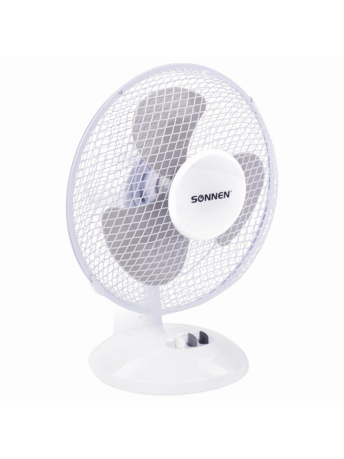 Вентилятор настольный SONNEN FT23-B6, d=23 см, 25 Вт, на подставке, 2 скоростных режима, белый/серый, 451038