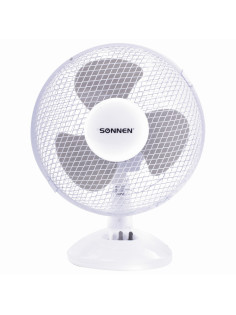 Вентилятор настольный SONNEN FT23-B6, d=23 см, 25 Вт, на подставке, 2 скоростных режима, белый/серый, 451038