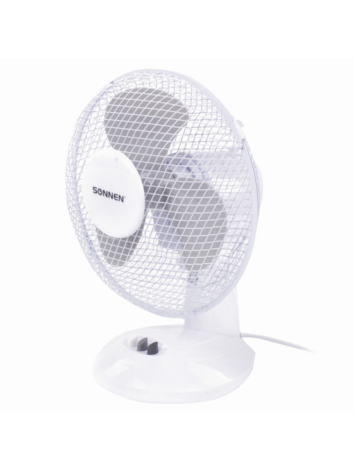 Вентилятор настольный SONNEN FT23-B6, d=23 см, 25 Вт, на подставке, 2 скоростных режима, белый/серый, 451038