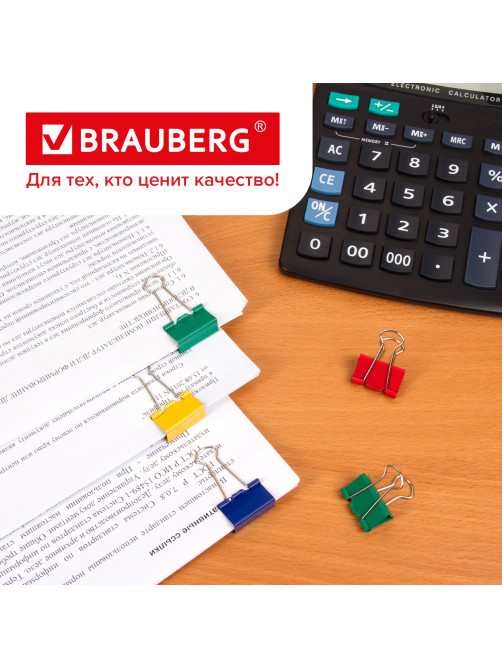 Зажимы для бумаг BRAUBERG, КОМПЛЕКТ 48 шт., 25 мм, на 100 листов, цветные, в пластиковом цилиндре, 221128