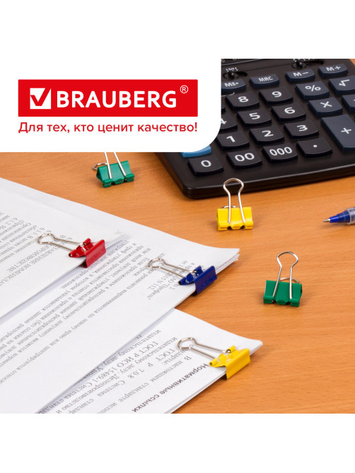 Зажимы для бумаг BRAUBERG, КОМПЛЕКТ 40 шт., 19 мм, на 60 листов, цветные, в пластиковом цилиндре, 221127