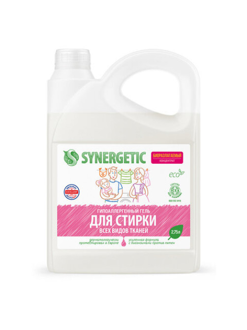 Гель для стирки для всех видов тканей 2,75 л SYNERGETIC, гипоаллергенный, 109275