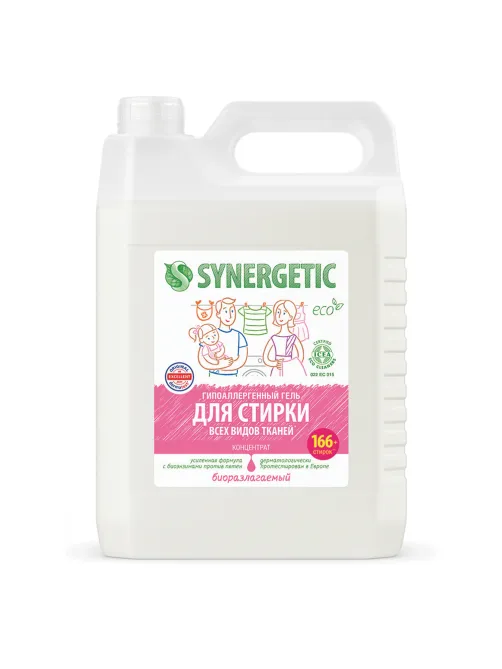 Гель для стирки для всех видов тканей 5 л SYNERGETIC, гипоаллергенный, 109500