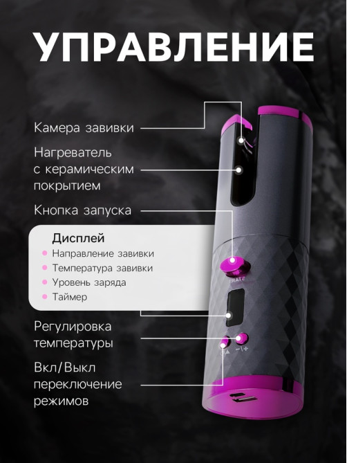 Плойка Luazon LW-16, 50 Вт, керамическое покрытие, d=19 мм, до 200°С, портативная, от USB