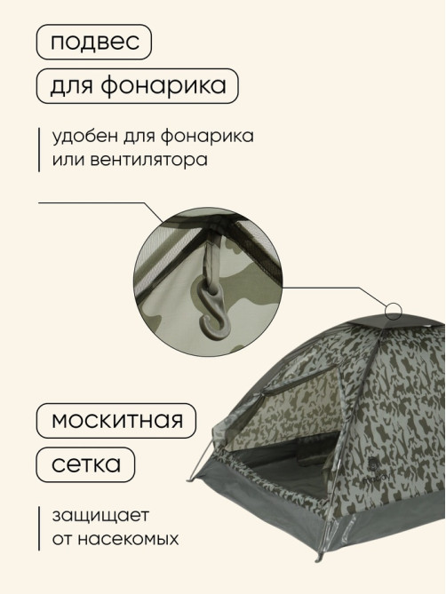 Палатка туристическая 2-местная maclay fisht sme 2, 205×150×105 см, трекинговая, однослойная, МИКС