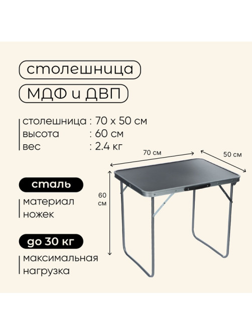 Стол туристический Maclay, складной, 70×50×60 см