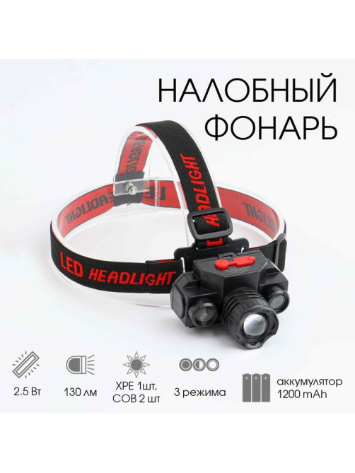 Фонарь налобный аккумуляторный «Мастер К», 3 режима, от USB, 5×8 см