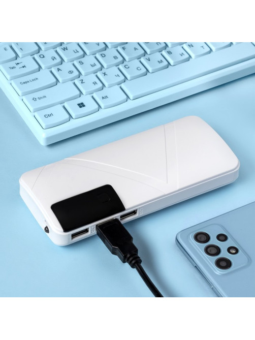 Внешний аккумулятор Luazon PB-05, 6000 мАч, 3хUSB, 2 А, дисплей, фонарик, белый