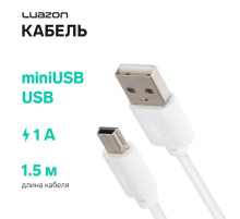 Кабель Luazon, miniUSB - USB, 1 А, 1.5 м, белый