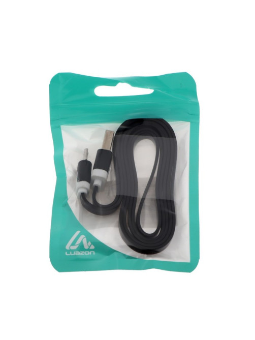 Кабель Luazon, microUSB - USB, 1 А, 1 м, плоский, чёрный