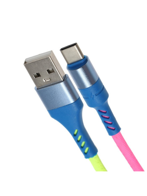 Кабель Luazon, Type-C - USB, 2 A, 1 м, оплётка нейлон, разноцветный