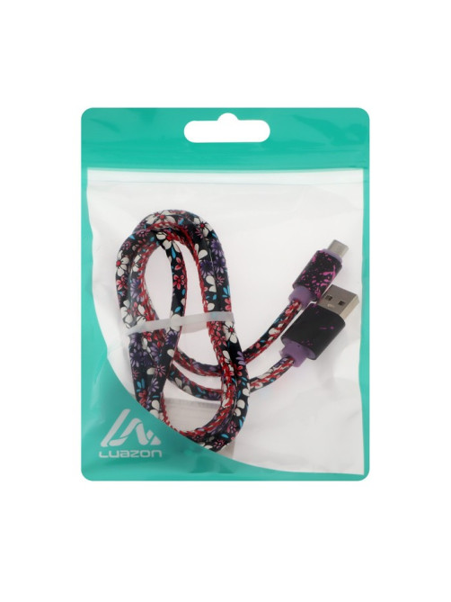 Кабель Luazon, microUSB - USB, 2.4 A, 1 м, оплётка экокожа, разноцветный