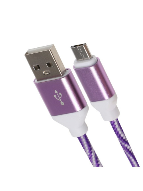 Кабель Luazon, microUSB - USB, 1 А, 1 м, оплётка нейлон, бело-фиолетовый