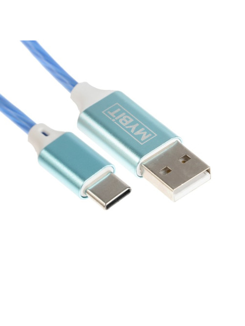 Кабель MYBIT, Type-C - USB, динамическая LED подсветка, 2 А, 1 м, только зарядка