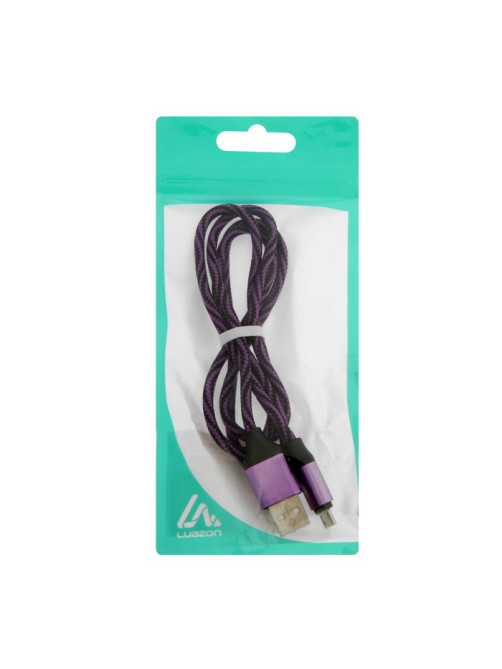 Кабель Luazon, microUSB - USB, 1 А, 1 м, оплётка нейлон, бело-фиолетовый