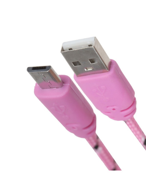 Кабель Luazon, microUSB - USB, 1 А, 1 м, оплётка нейлон, розовый
