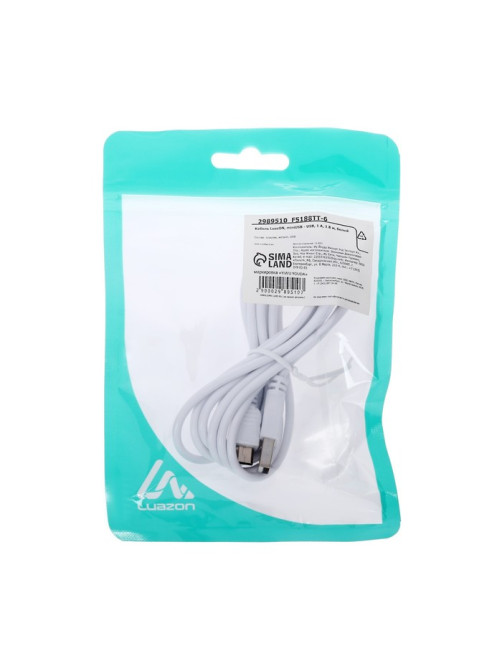 Кабель Luazon, miniUSB - USB, 1 А, 1.5 м, белый
