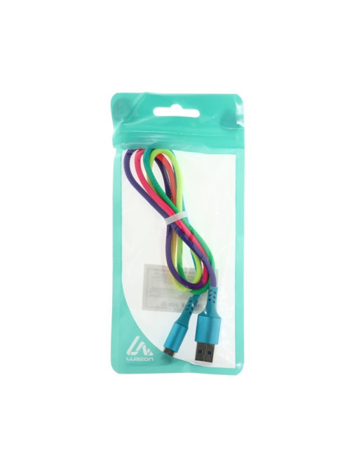 Кабель Luazon, Type-C - USB, 2 A, 1 м, оплётка нейлон, разноцветный