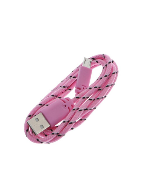 Кабель Luazon, microUSB - USB, 1 А, 1 м, оплётка нейлон, розовый