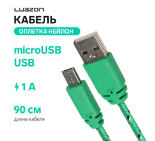 Кабель Luazon, microUSB - USB, 1 А, 0.9 м, оплётка нейлон, зелёный