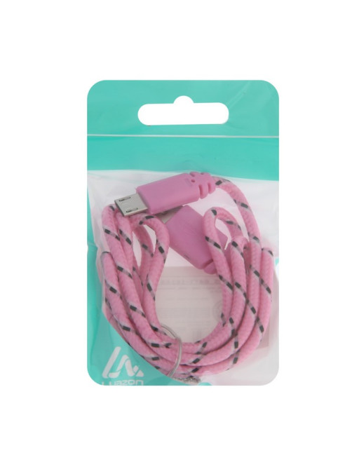 Кабель Luazon, microUSB - USB, 1 А, 1 м, оплётка нейлон, розовый