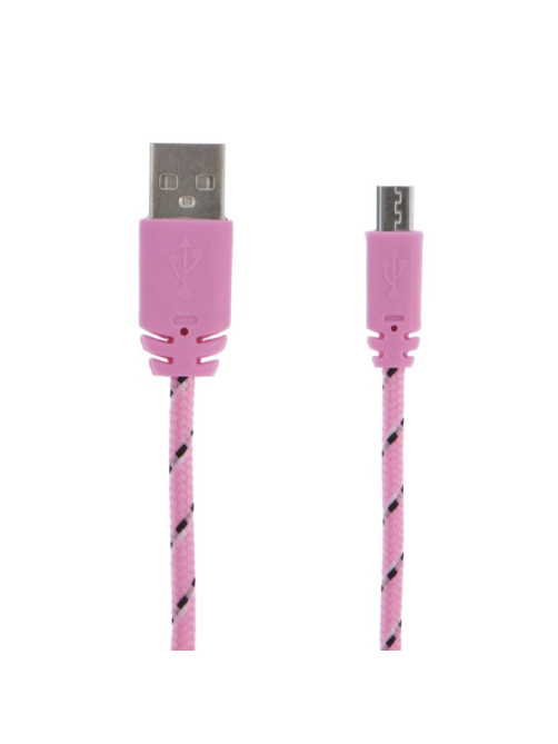 Кабель Luazon, microUSB - USB, 1 А, 1 м, оплётка нейлон, розовый
