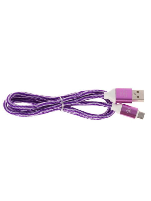 Кабель Luazon, microUSB - USB, 1 А, 1 м, оплётка нейлон, бело-фиолетовый