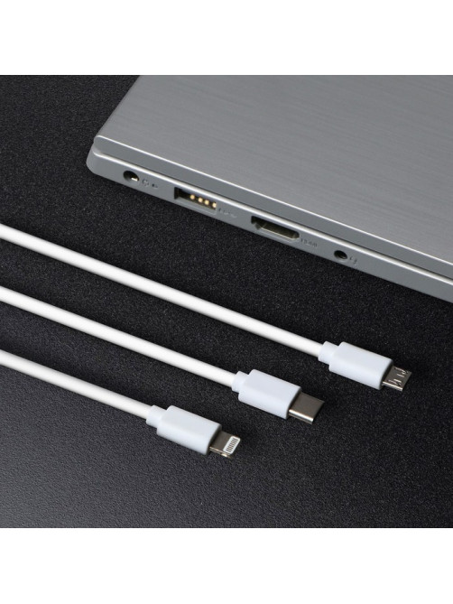 Кабель Windigo, 3 в 1, microUSB/Lightning/Type-C - USB, 2 А, PVC оплетка, 1 м, белый