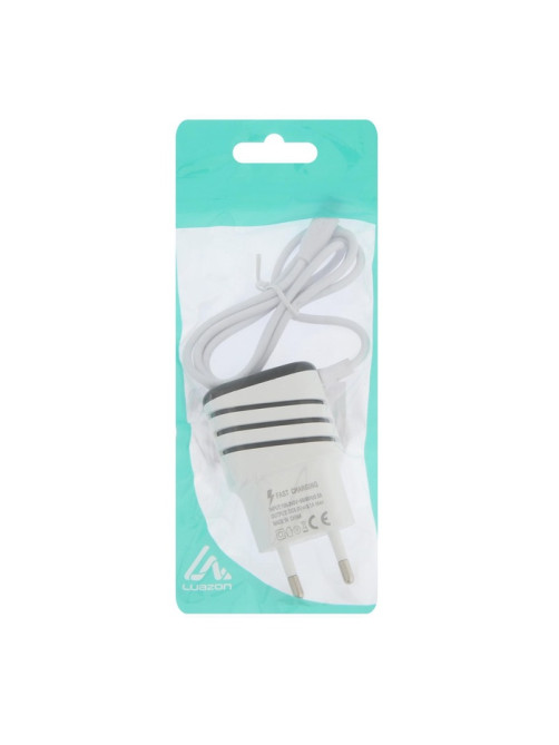 Сетевое зарядное устройство Luazon GQ-18, 2 USB, microUSB, 1 A, 1 м, белое