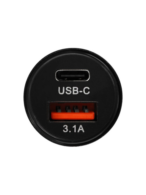 Зарядное устройство в прикуриватель Cartage, 12-24 в, USB, Type-c 3.1 А, чёрное