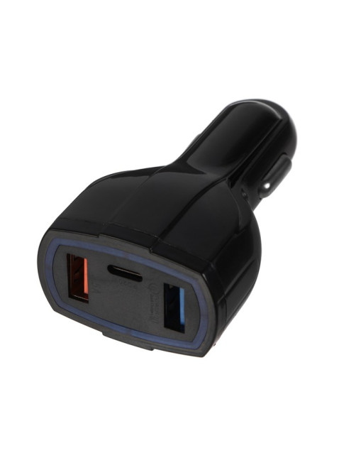 Зарядное устройство в автомобиль Cartage, 12-24 В, 2 USB, Type-c 3.5 А, чёрное
