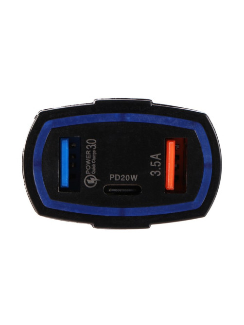 Зарядное устройство в автомобиль Cartage, 12-24 В, 2 USB, Type-c 3.5 А, чёрное