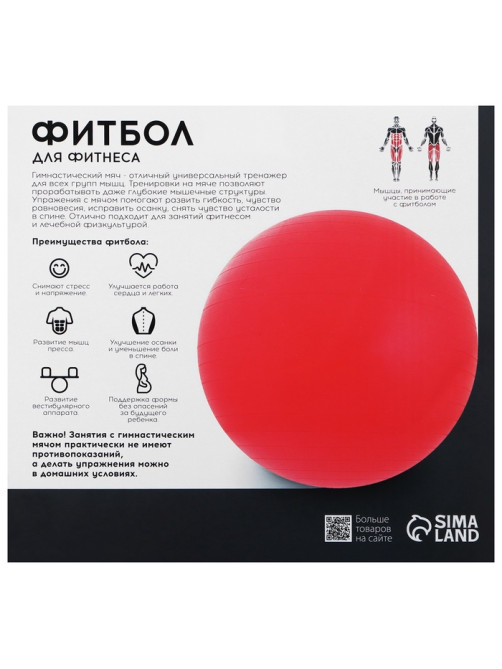 Фитбол ONLYTOP, d=65 см, 900 г, антивзрыв, чёрный