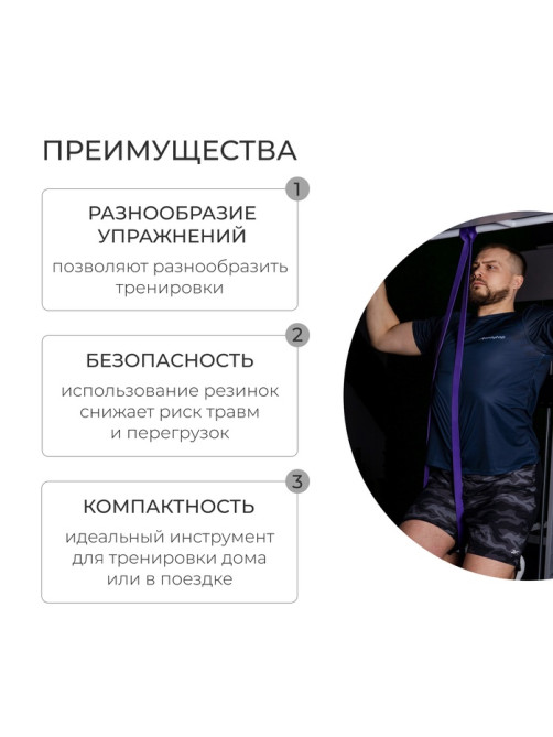 Эспандер ленточный многофункциональный ONLYTOP, 208×3.2×0.5 см, 15-40 кг, фиолетовая