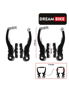 Тормоз Dream Bike V-brake, алюминий, рамки 110 мм, колодки 65 мм, чёрный