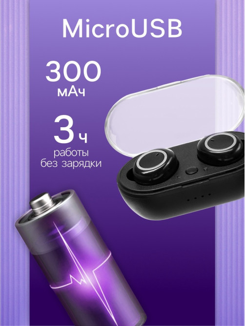 Наушники беспроводные Luazon VBT 1.20, вакуумные, Bluetooth 5.0, 40/300 мАч, чёрные