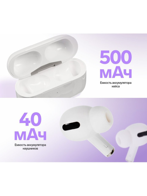 Наушники беспроводные Windigo Pro, TWS, вакуумные, Bluetooth 5.0, 40/500 мАч, белые глянцевые
