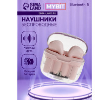 Наушники беспроводные Mybit Pro13, TWS вкладыши, Bluetooth 5.0, 30/180 мАч, розовые в прозрачном кейсе