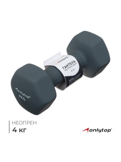 Гантель неопреновая ONLYTOP, 4 кг, серая