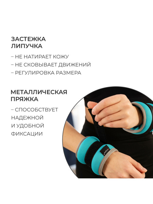 Утяжелители неопреновые ONLYTOP, 2 шт.×1 кг, цвет мятный