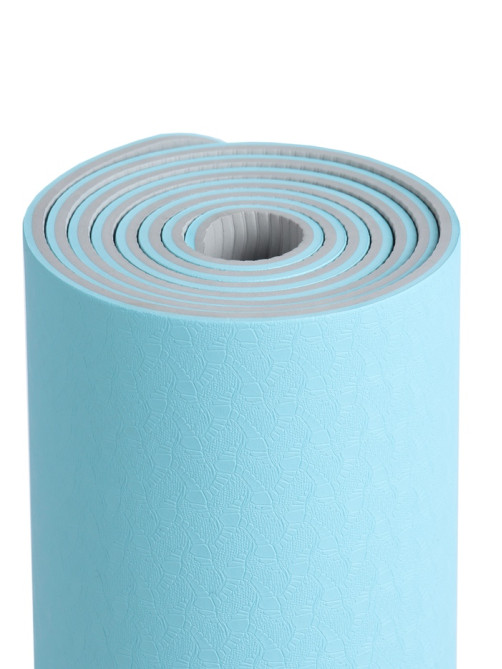Коврик для фитнеса и йоги ONLYTOP, нескользящий, 183×61×0.6 см, серый, голубой