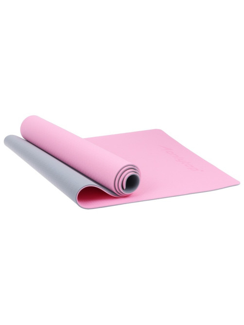 Коврик для фитнеса и йоги ONLYTOP, 183×61×0.6 см, серый, розовый