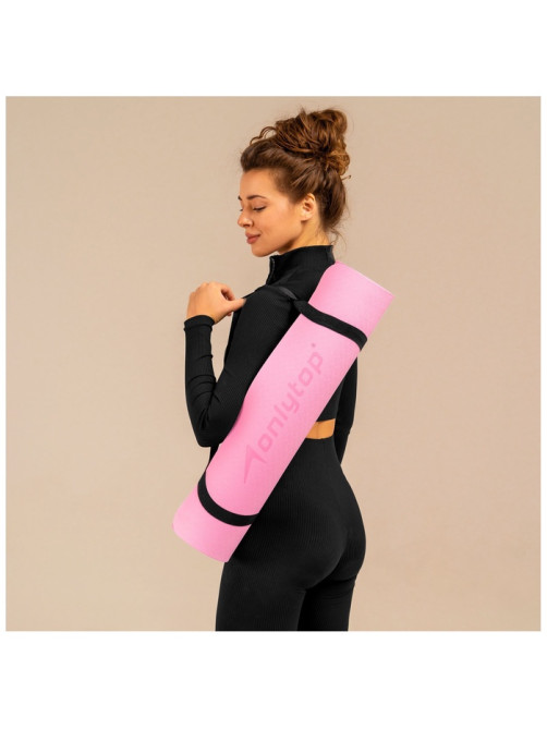 Коврик для фитнеса и йоги ONLYTOP, 183×61×0.6 см, серый, розовый